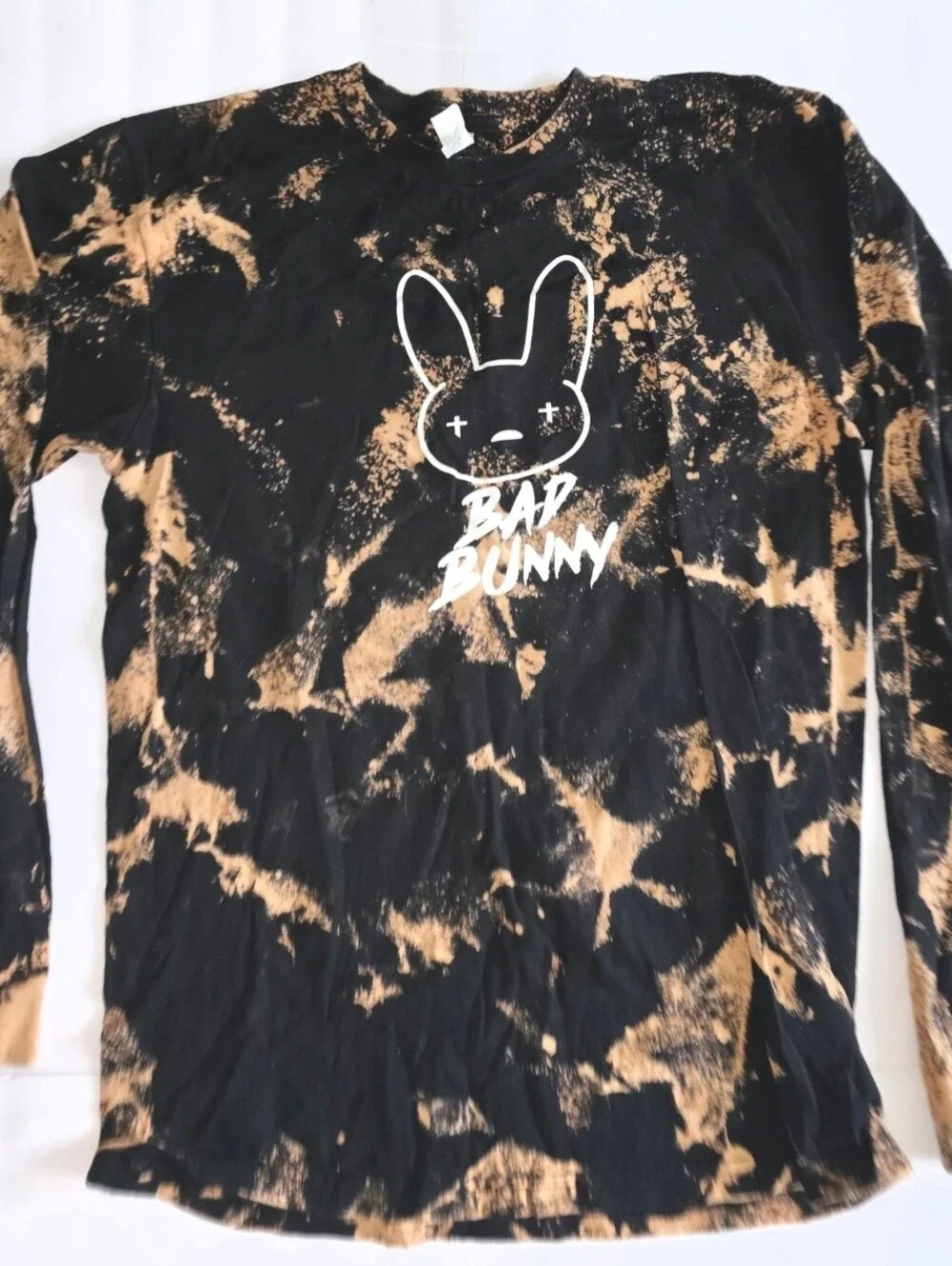 Bad Bunny Tie Dye Long Sleeved Shirt Medium  Bleached Tye-Dye Graphic